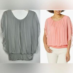 Tina Stephens Flare Short Sleeve Scoop Neckline Top Blouse Size M/L